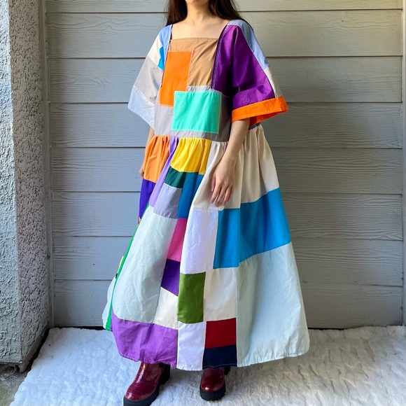 Handmade Quilted Patchwork Colorblock Dress SKU 10184 - Picture 8 of 16